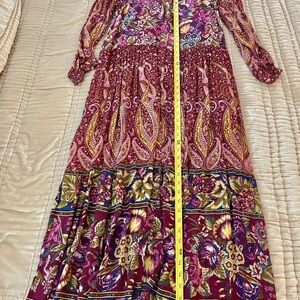 Anthropologie Flowy Chiffon & Lined Long Sleeve Dress